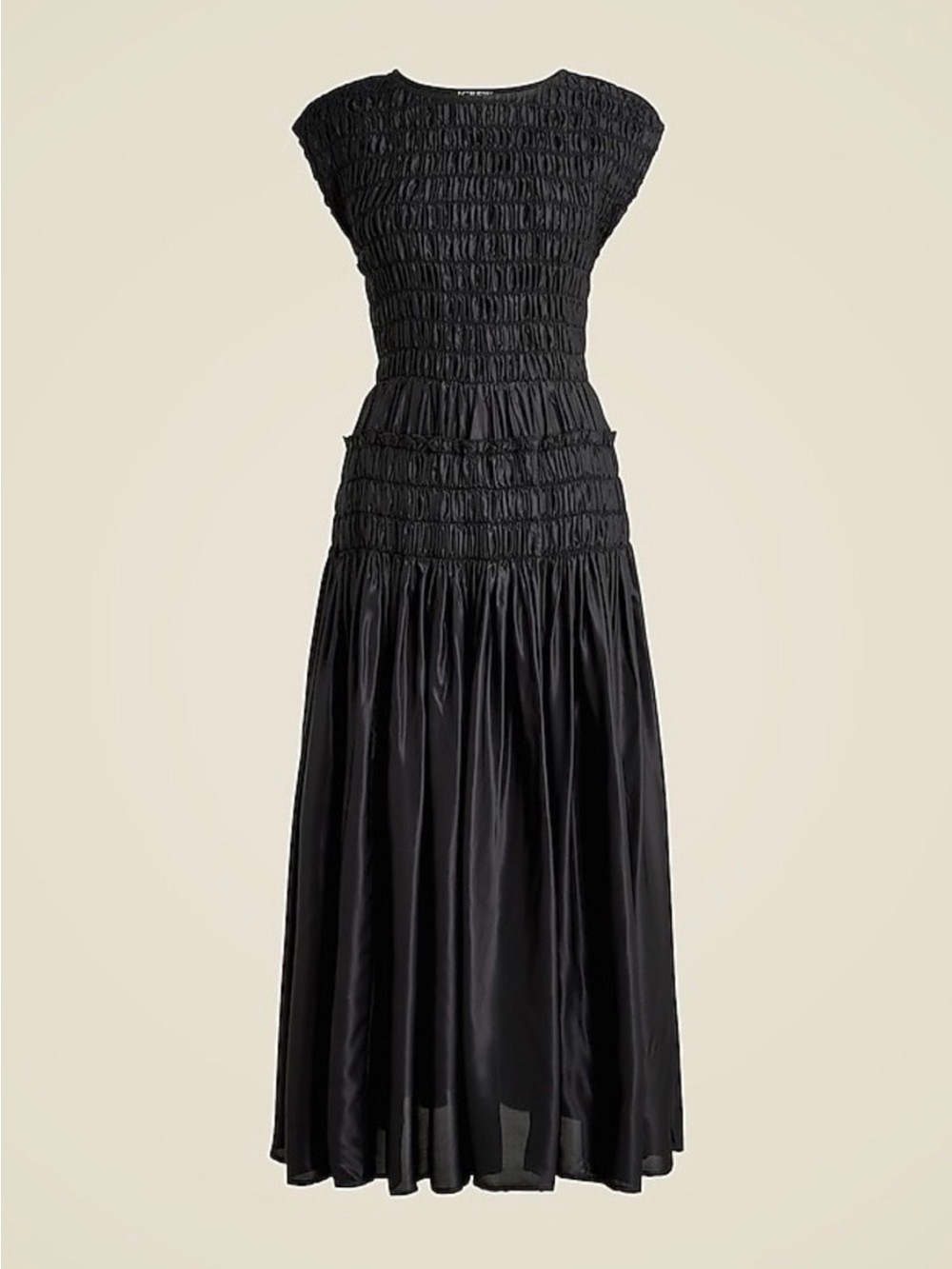 NWT! J.CREW "Maude" Black Smocked Midi Dress, sz M